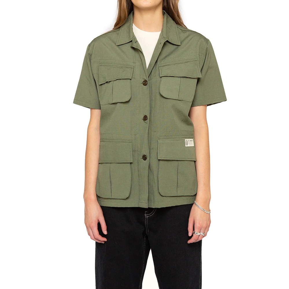 NWT DEUS EX MACHINA Olive Green Panama Shirt in Clover Size 10